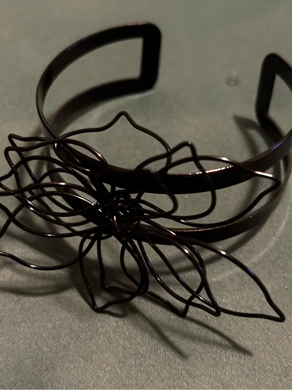 Sterling Silver, Black, and Gold Floral Wire Open Cuff Bracelets  -with ring set